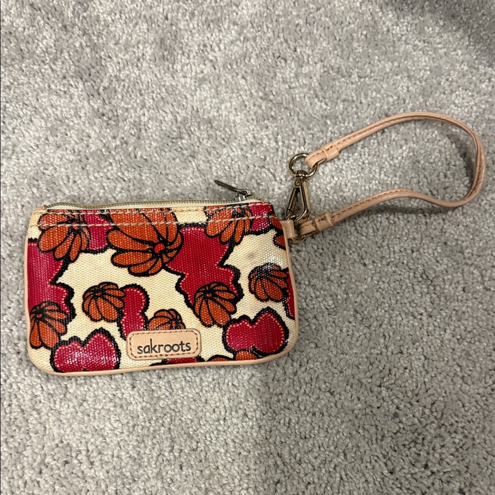 Sakroots Red and Tan Floral Wristlet